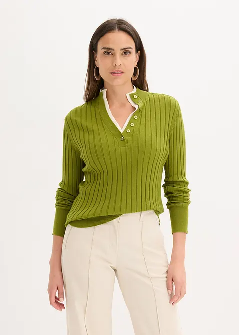 Gerippter Feinstrickpullover mit Viskose in 2 in 1 Optik, bonprix
