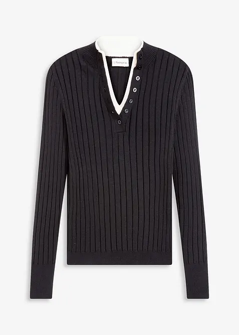 Gerippter Feinstrickpullover mit Viskose in 2 in 1 Optik, bonprix