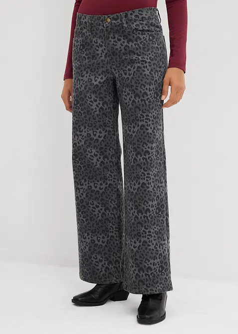 Wide Leg Twillhose mit Leodruck, bonprix