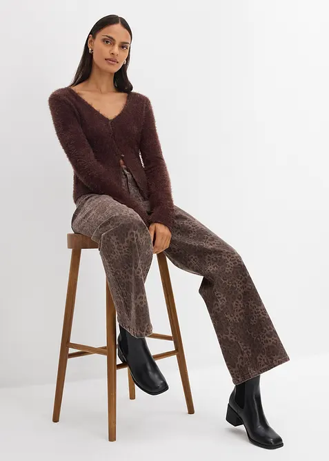 Wide Leg Twillhose mit Leodruck, bonprix