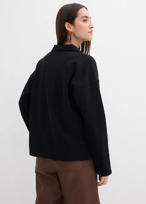 Sweat en coton avec col polo en maille, bonprix