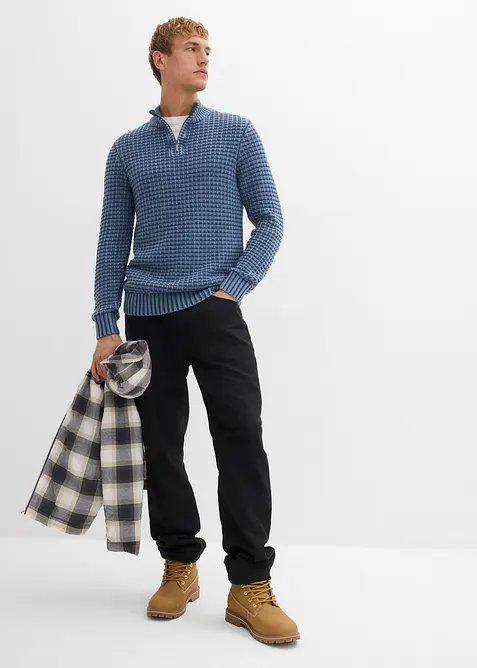 Pull camionneur en grosse maille texturée avec coton, aspect délavé, bonprix