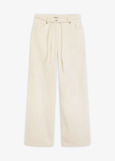 Pantalon large en velours côtelé avec ceinture à nouer, bonprix