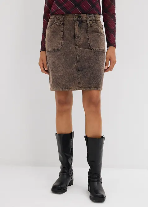 Kurzer Cordrock in Washed-Optik, bonprix