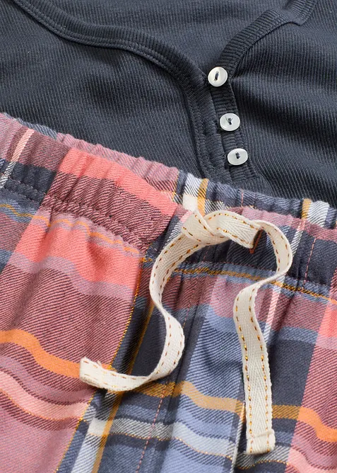 Pyjama mit Rippshirt und Flanellhose aus Glitzergarn, bonprix