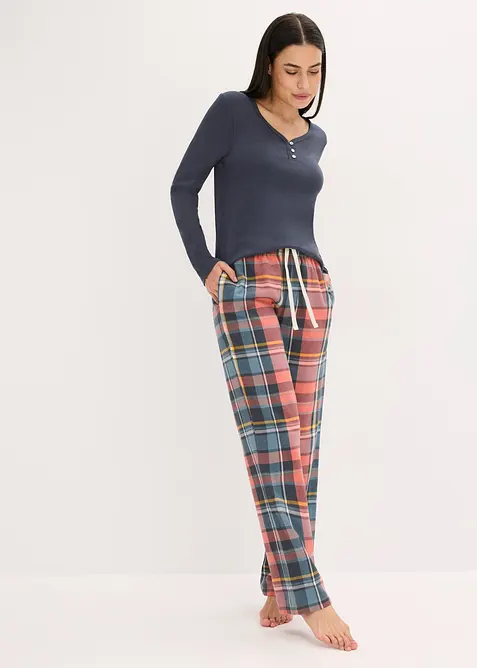 Pyjama avec T-shirt côtelé et pantalon en flanelle à fil brillant, bonprix