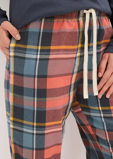 Pyjama mit Rippshirt und Flanellhose aus Glitzergarn, bonprix