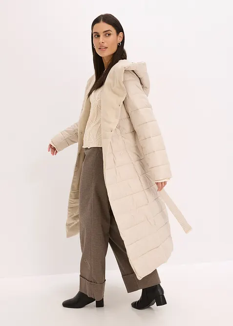 wasserabweisender Steppmantel mit Wollimitat Besatz und Bindeg&uuml;rtel (2-tlg.), bonprix