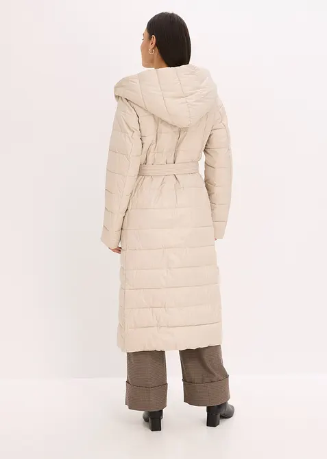 wasserabweisender Steppmantel mit Wollimitat Besatz und Bindeg&uuml;rtel (2-tlg.), bonprix