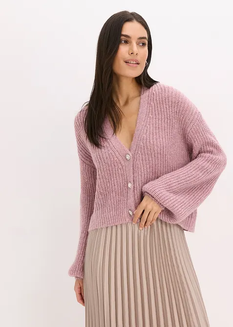 Kurze Strickjacke mit Glitzergarn und Wollanteil, bonprix