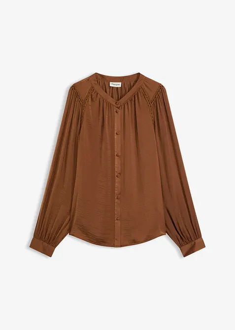 Blouse en satin avec galons en dentelle, bonprix