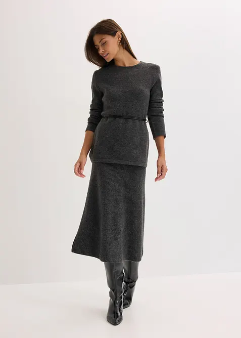 T-shirt manches longues en maille avec ceinture à nouer, bonprix