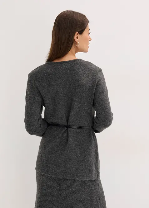 T-shirt manches longues en maille avec ceinture à nouer, bonprix