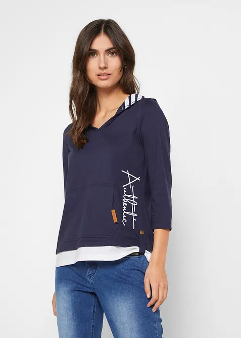 Kapuzen-Shirt, 3/4-Arm aus reiner Baumwolle, bonprix