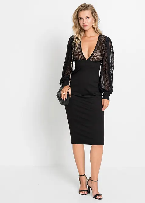 Figurbetontes Midikleid mit Spitze, bonprix