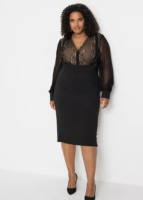 Robe midi près du corps rehaussée de dentelle, bonprix