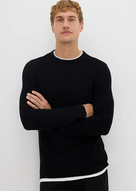 Pull texturé effet 2-en-1 en coton mélangé, bonprix