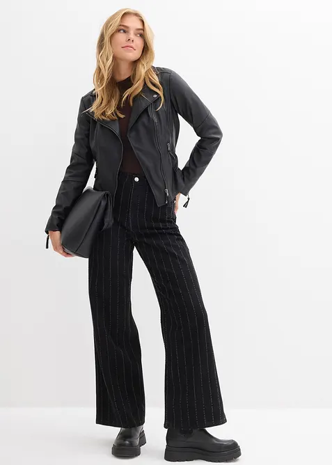 Jean large taille haute, effets destroy, bonprix