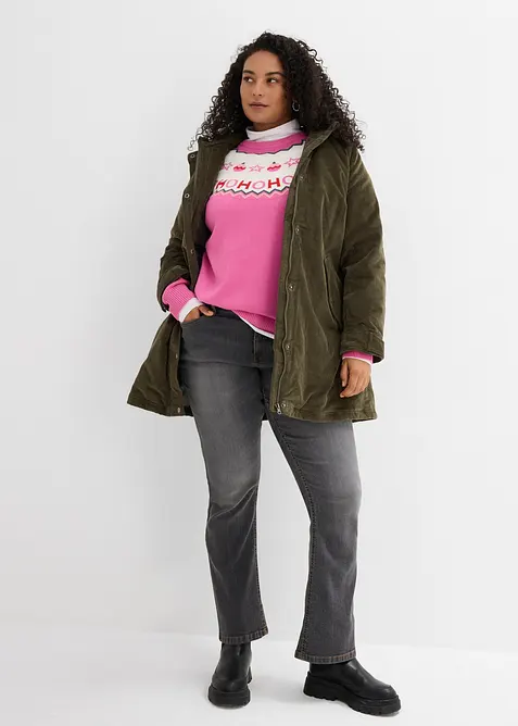 Warmer Cord-Parka mit Teddy-Futter in der Kapuze, in A-Linie, bonprix