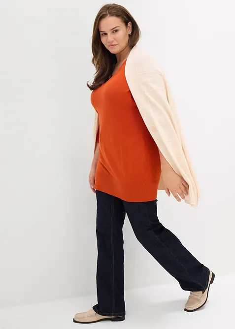 Pull long basique &agrave; col V, bonprix