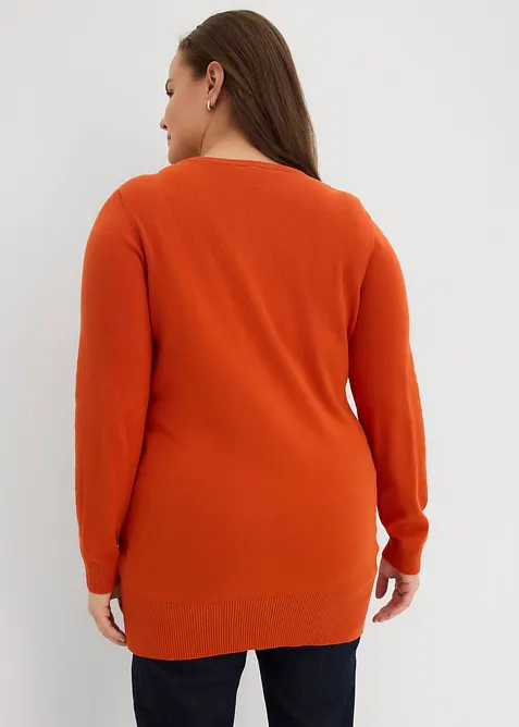 Pull long basique &agrave; col V, bonprix