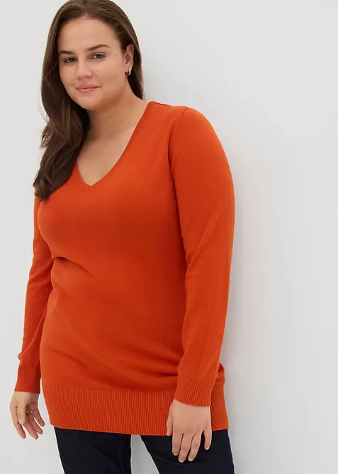 Basic Longpullover mit V-Ausschnitt, bonprix