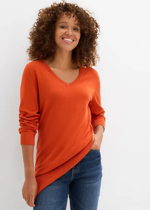 Basic Longpullover mit V-Ausschnitt, bonprix