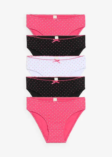 Lot de 5 slips coton avec nœud en satin, bonprix