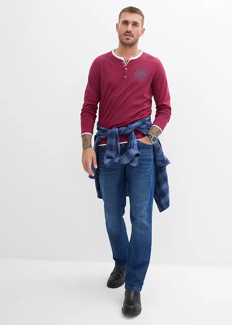 Lot de 2 T-shirts col tunisien à manches longues, bonprix