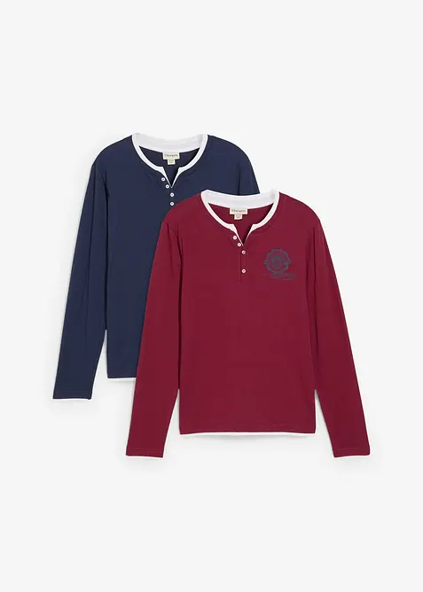 Lot de 2 T-shirts col tunisien à manches longues, bonprix