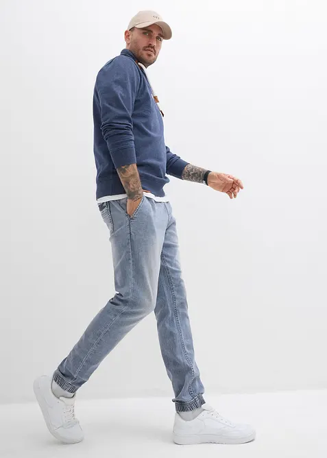 Schalkragen-Sweatshirt mit Lederimitat Details, bonprix