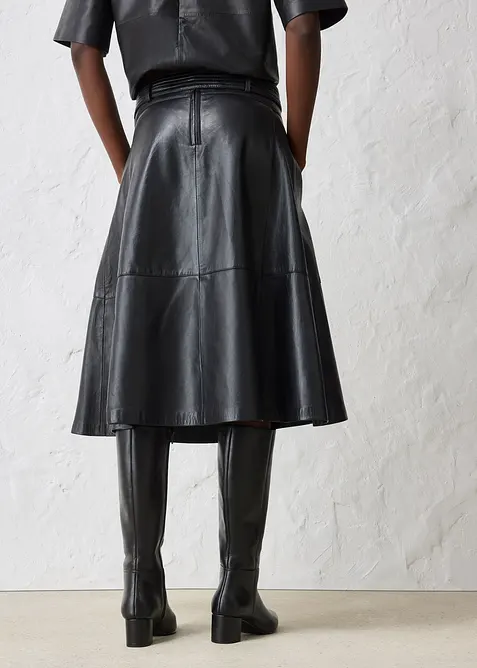 Jupe en cuir d’agneau nappa avec ceinture (ens. 2 pces), bonprix