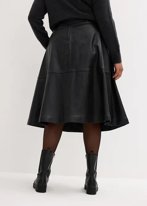 Jupe en cuir d&rsquo;agneau nappa avec ceinture (ens. 2 pces), bonprix