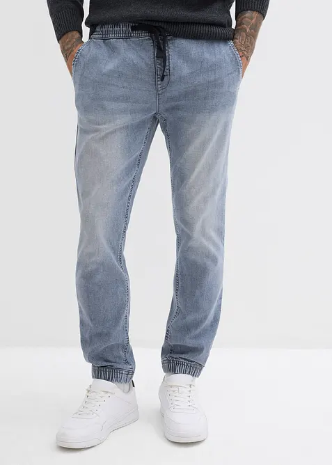 Jean jogger &agrave; taille &eacute;lastiqu&eacute;e regular, fusel&eacute;, bonprix