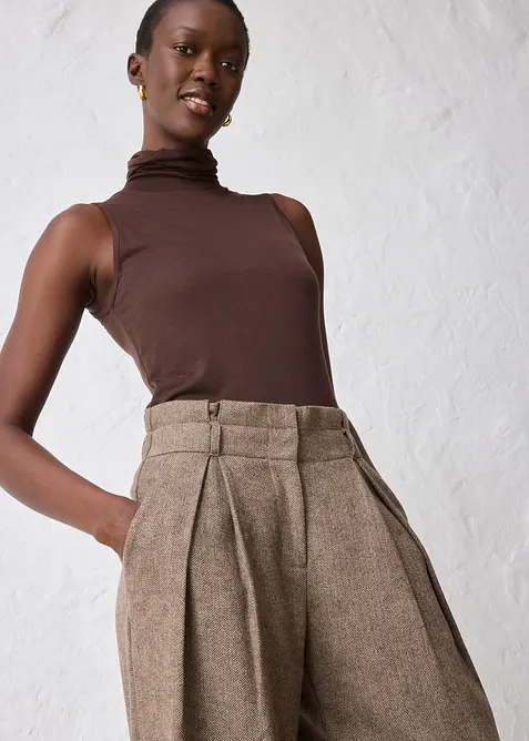 Weite Bundfaltenhose mit weichem Wollanteil, bonprix