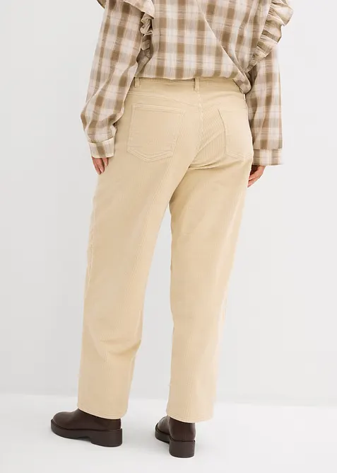 Pantalon barrel en velours côtelé, taille mi-haute, bonprix