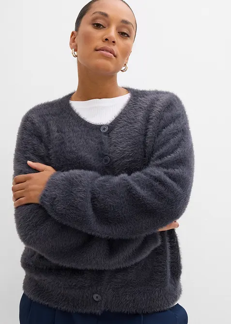 Strickjacke aus Federgarn-Viskose-Mix, bonprix