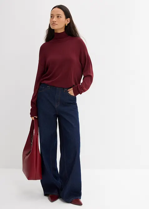 Leichter Feinstrickpullover mit breitem Turtleneck aus Viskose-Mix, bonprix