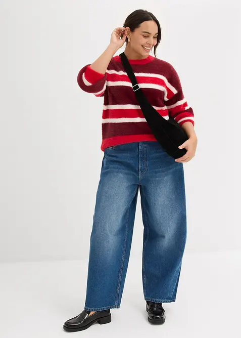 Jean barrel taille haute, cropped, bonprix