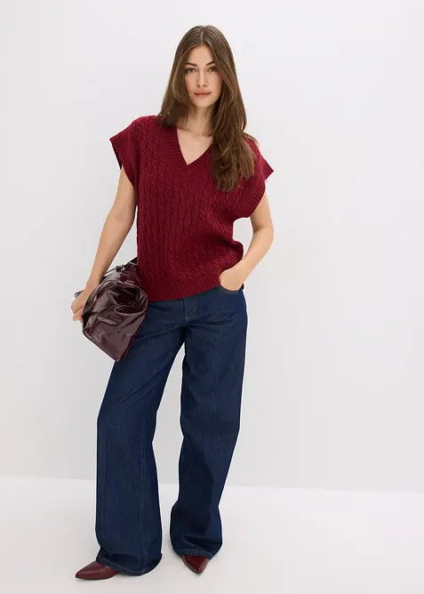 Pull sans manches &agrave; motif torsad&eacute;, bonprix