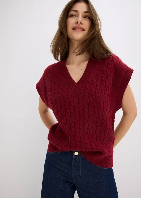 Pull sans manches &agrave; motif torsad&eacute;, bonprix