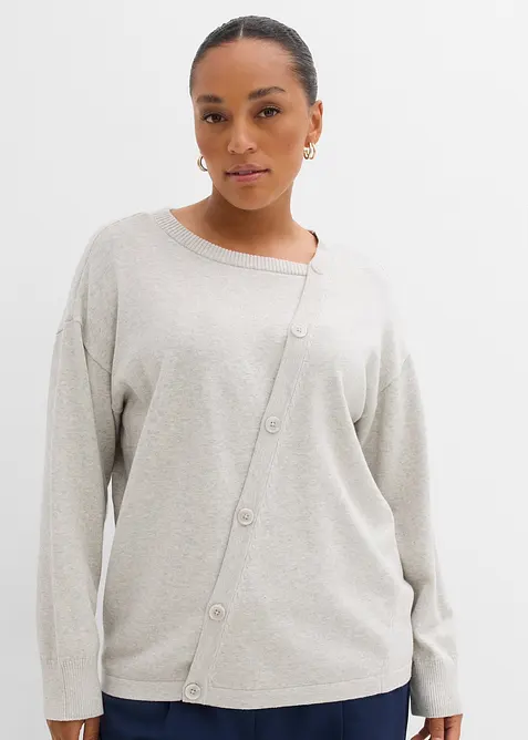 Feinstrickpullover mit asymmetrischer Knopfleiste, bonprix