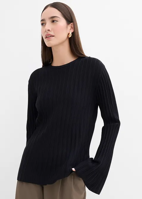 Pull plissé en fine maille en viscose mélangée, bonprix