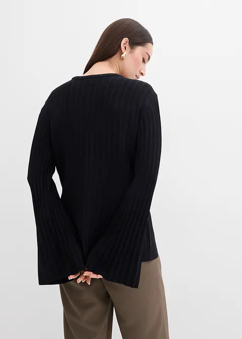 Pull plissé en fine maille en viscose mélangée, bonprix