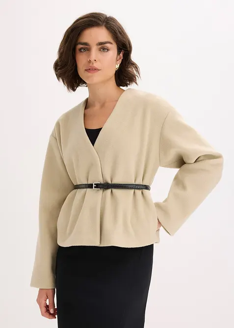 Oversized Blazer mit Gürtel in Wolloptik, ungefüttert, bonprix