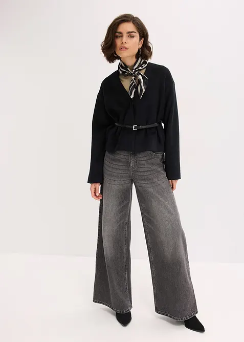 Oversized Blazer mit Gürtel in Wolloptik, ungefüttert, bonprix