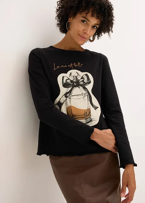 T-shirt manches longues en coton extensible, bonprix