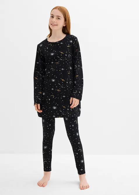 Longshirt und Leggins mit weicher Bio-Baumwolle mit Glitzerdruck (4-tlg.Set), bonprix