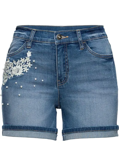 Short en jean taille mi-haute avec détails décoratifs, bonprix