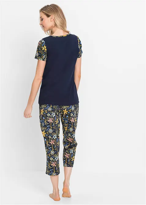 Capri Pyjama mit kurzen &Auml;rmeln aus reiner Baumwolle, bonprix